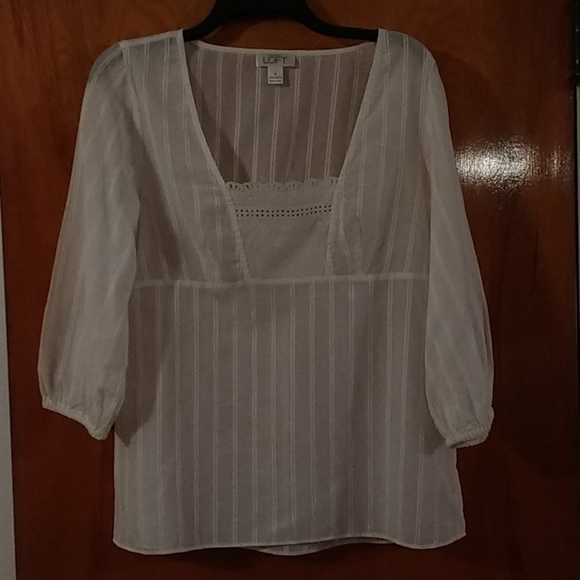 LOFT Tops - LOFT Semi-sheer White Boho Blouse